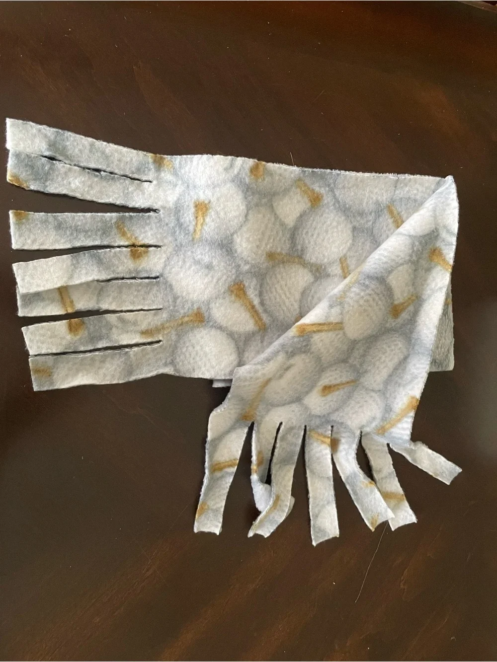 Golf Ball Scarf: Cozy Light Blue & Gold Plush Fleece with Fringed Edge (NWT)